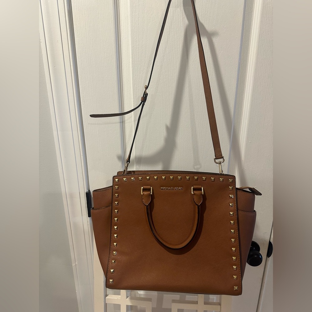 Michael Kors Brown Leather Studded Satchel - Picture 8 of 8